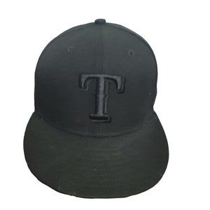 New Era 59Fifty Men's MLB Texas Rangers Black on Black Fitted Cap Size 7 3/8